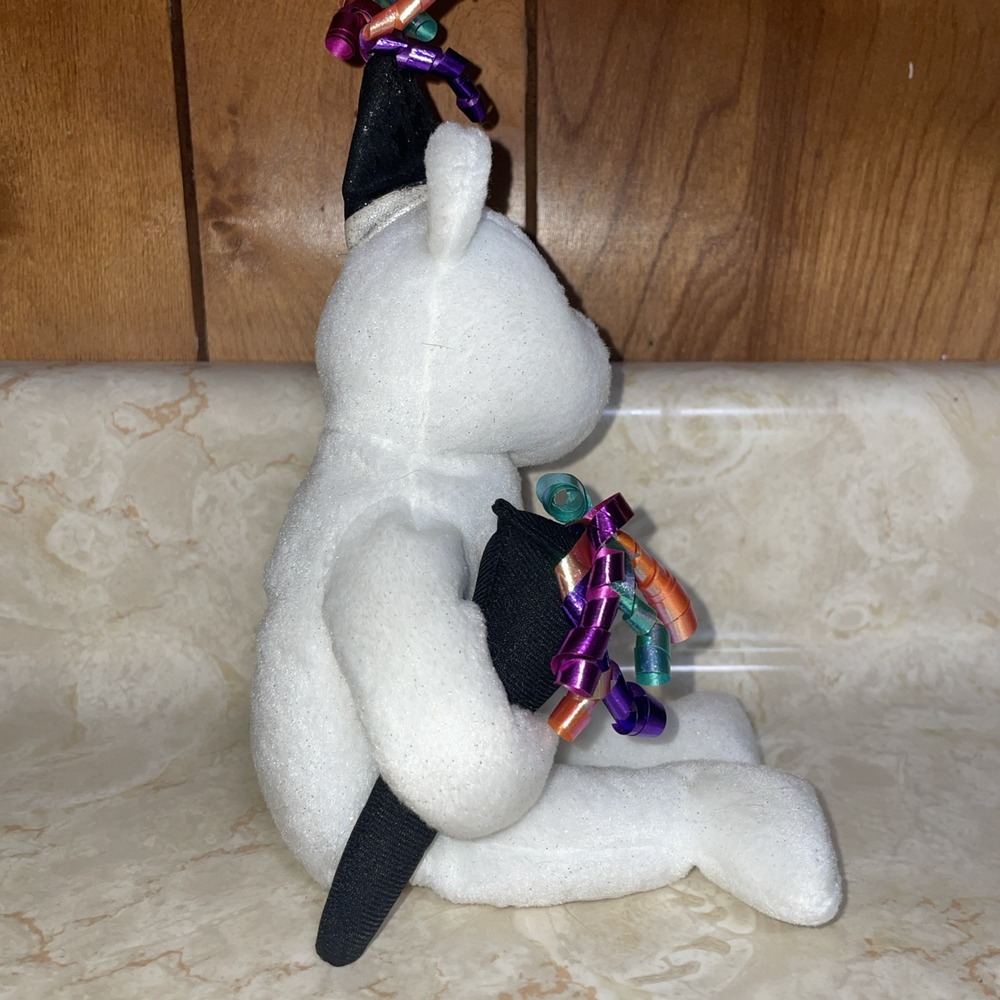 TY Beanie Baby Happy‎ NEW YEAR Bear 2006 White Bear With Party Favors Ribbons - Picture 4 of 8